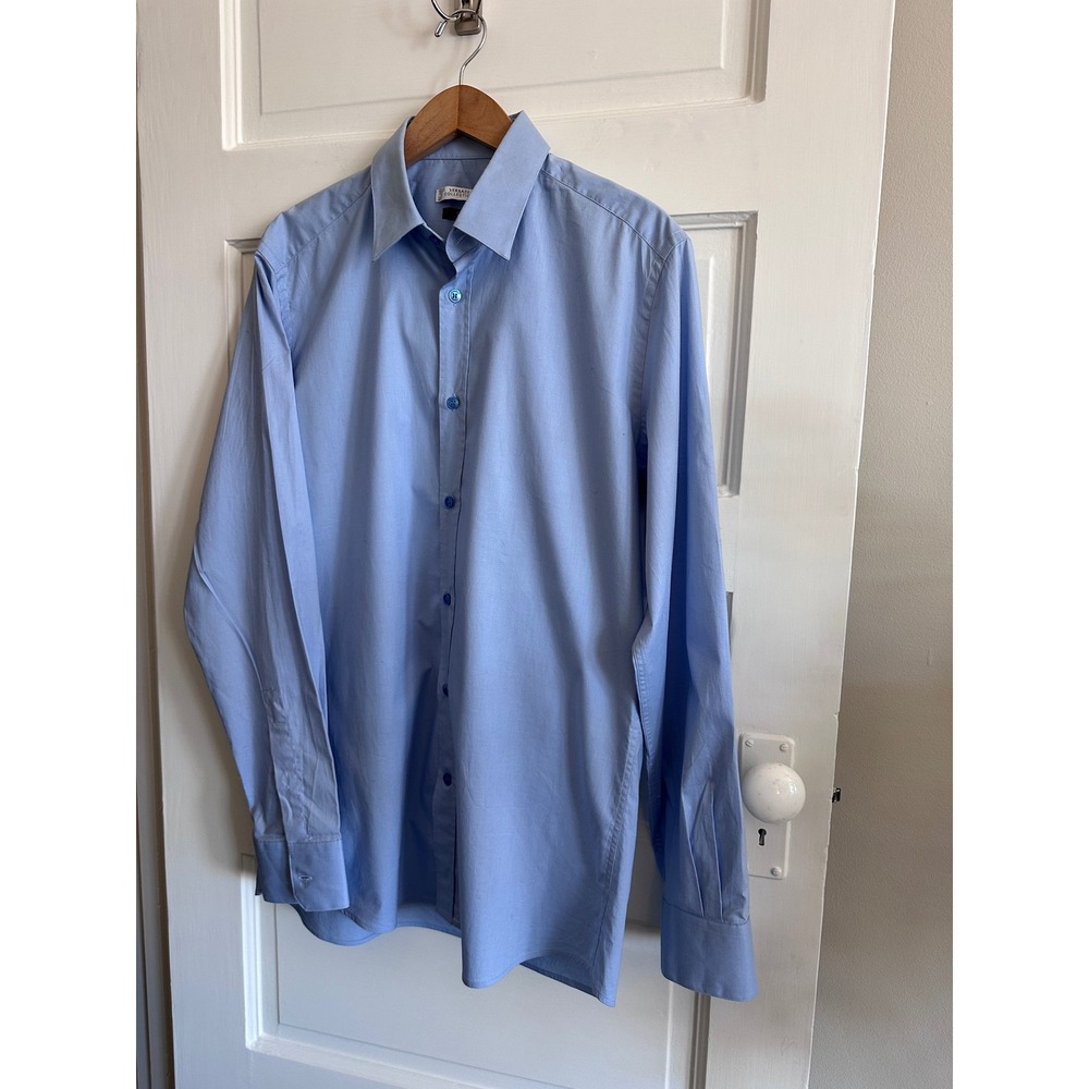 Versace Collection City Mens Light Blue Button Down Dress Shirt, Sz L
